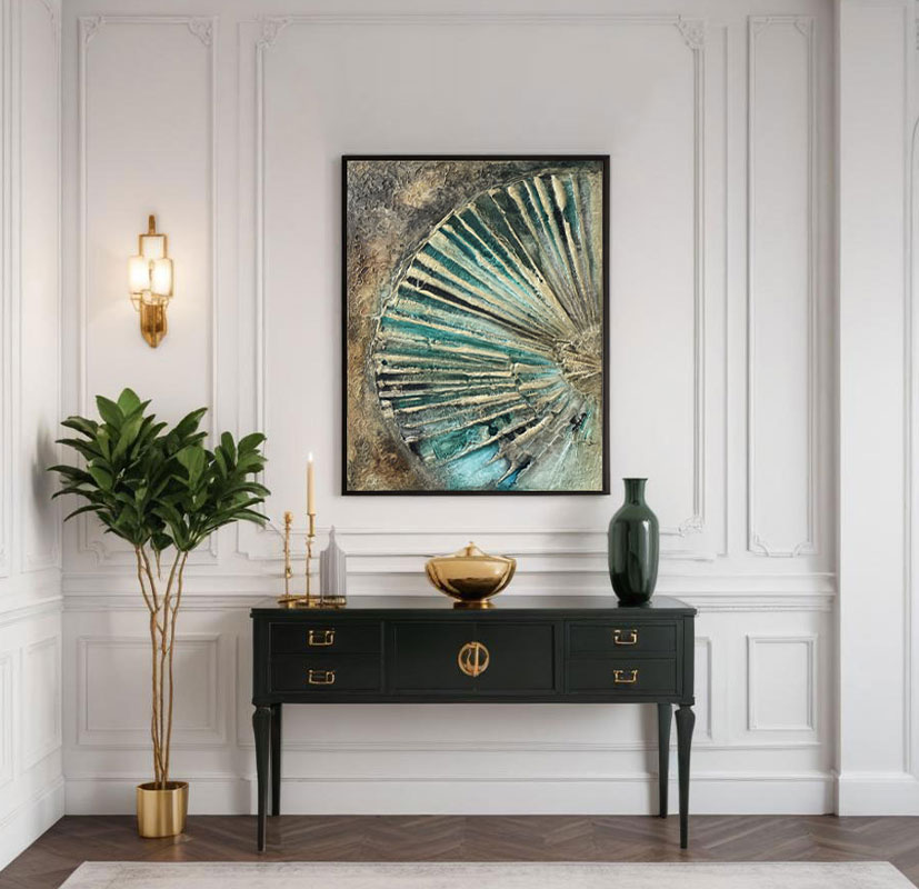 Mythic Spirals structural abstract painting mixed media on canvas
