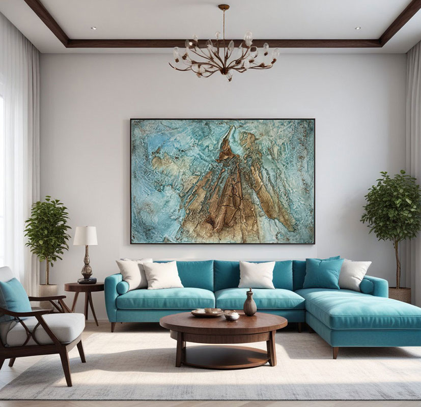 Simona Brychtova Art abstrakne obrazy na mieru Blue Depths & Brown Heights structural abstract painting mixed media on canvas