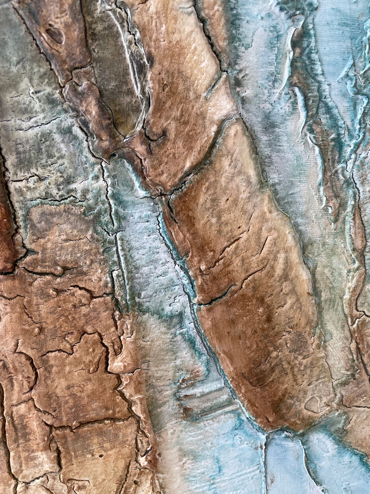 Blue Depths & Brown Heights structural abstract painting mixed media on canvas