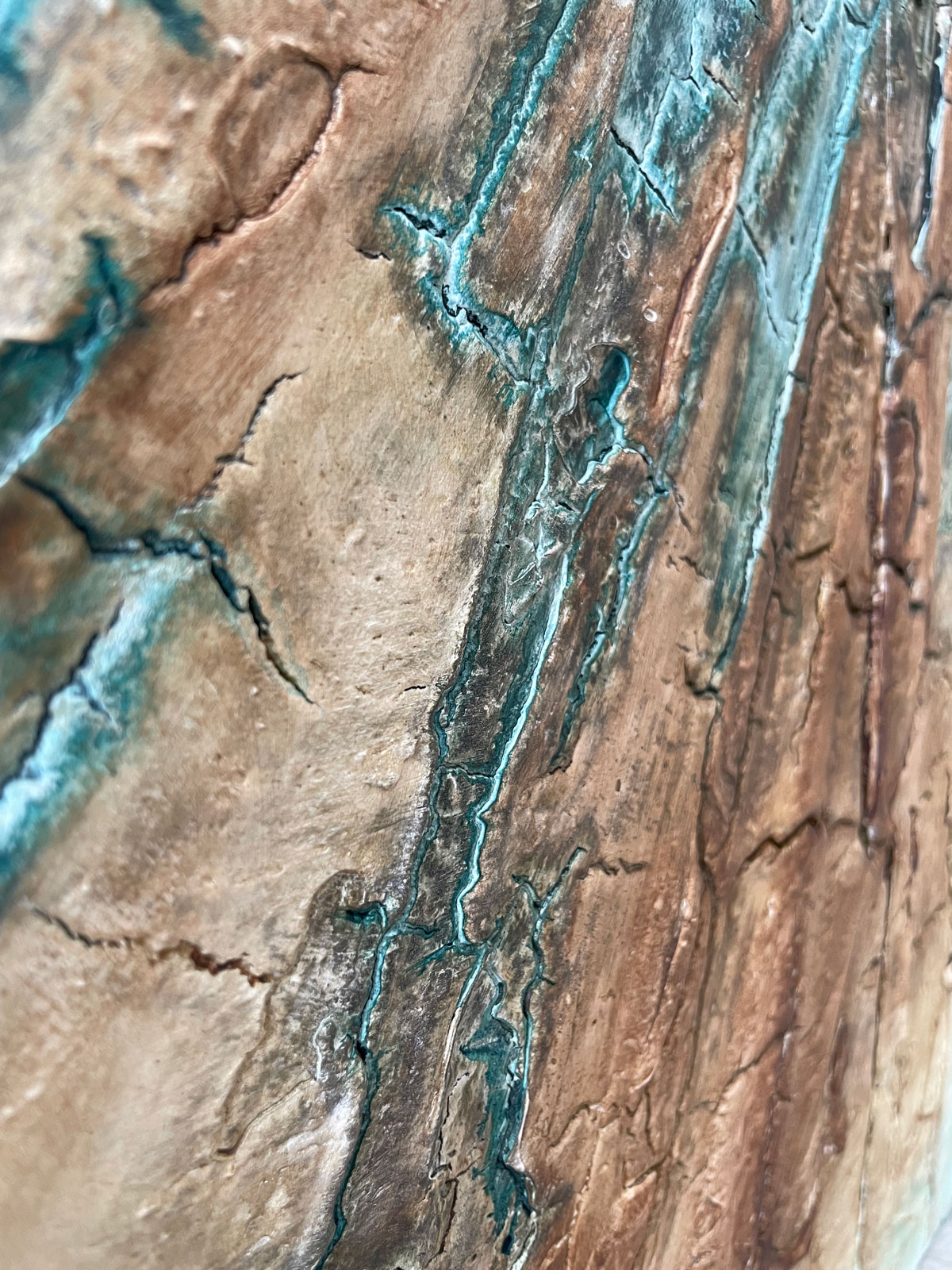 Blue Depths & Brown Heights structural abstract painting mixed media on canvas