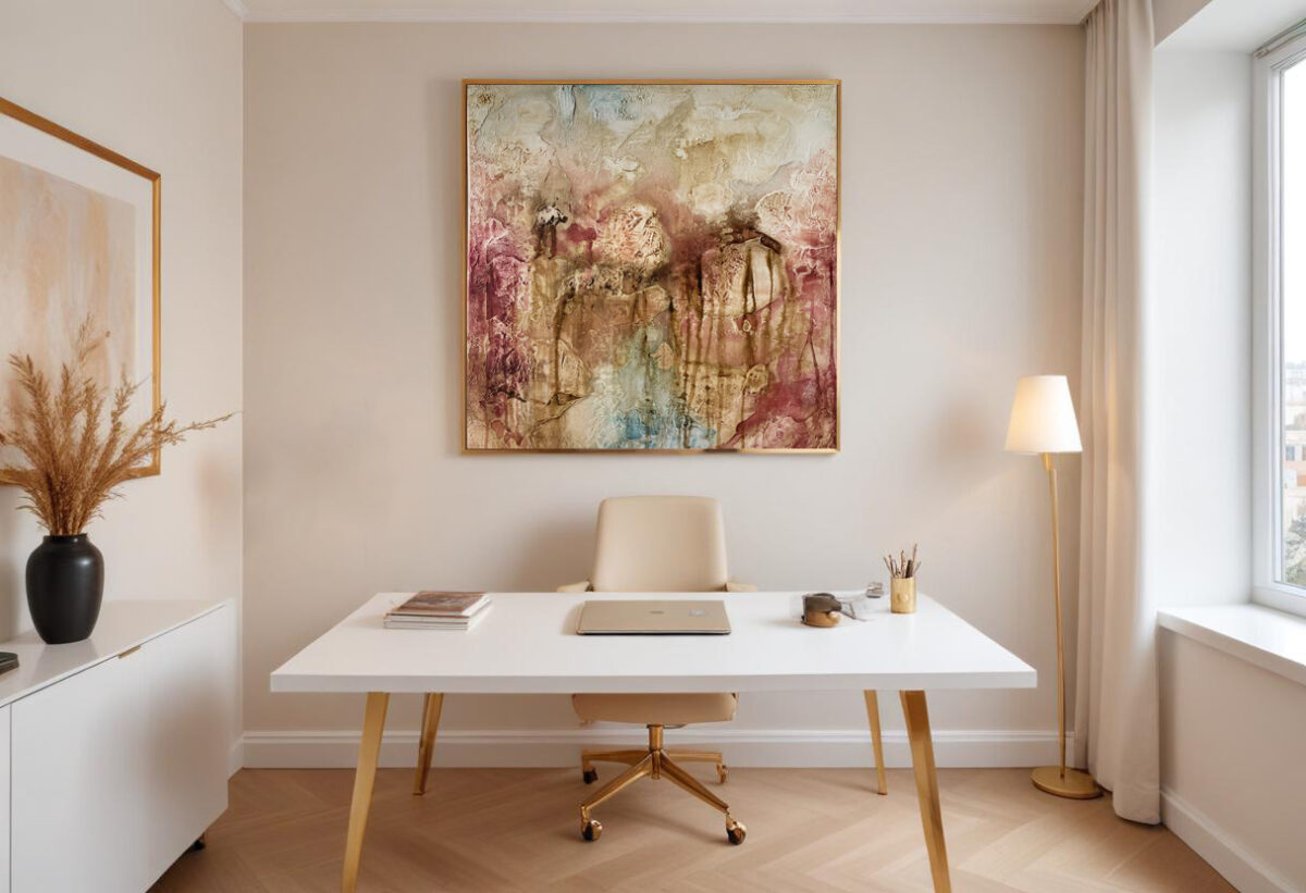 Inner World structural abstract painting mixed media on canvas